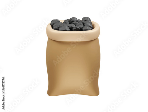 Sack of coal icon 3d rendering illustration. Black coal bag icon 3d illustration