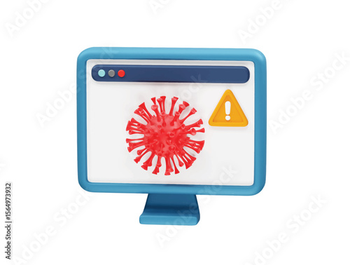 virus Warning on Computer Screen icon 3d rendering illustration