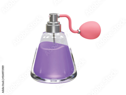 Elegant Perfume Bottle with Pink Bulb and Purple Liquid icon 3d rendering illustration