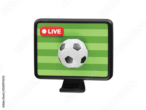 Soccer Live Stream on Television icon 3d rendering illustration. Football Soccer Live monitor