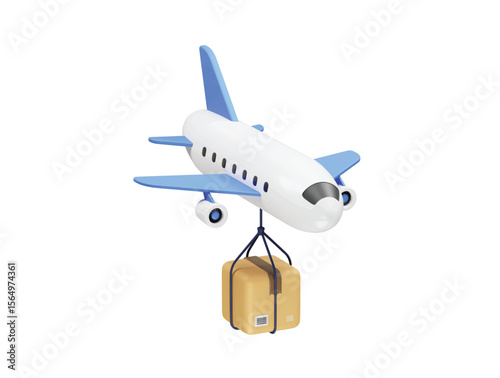 Airplane transporting a package icon 3d render. Air cargo icon 3d render illustration