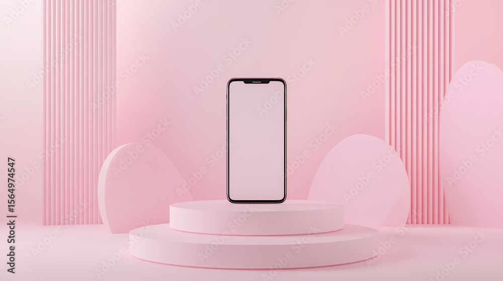custom made wallpaper toronto digitalパステルピンクのステージに立つミニマルデザインのスマートフォン