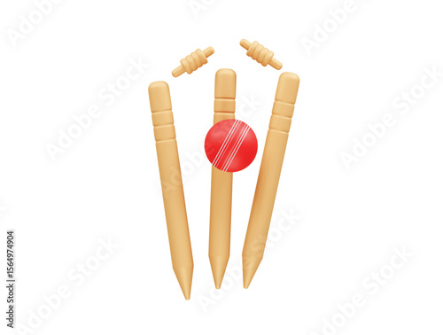 Cricket Wicket with Ball icon 3d. Cricket stumps with ball icon 3d render illustration