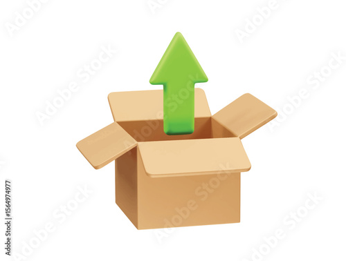 Carton Upload Box with Green Arrow icon 3d render illustration