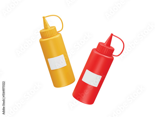 Ketchup and Mustard Squeeze Bottles icon 3d rendering illustration