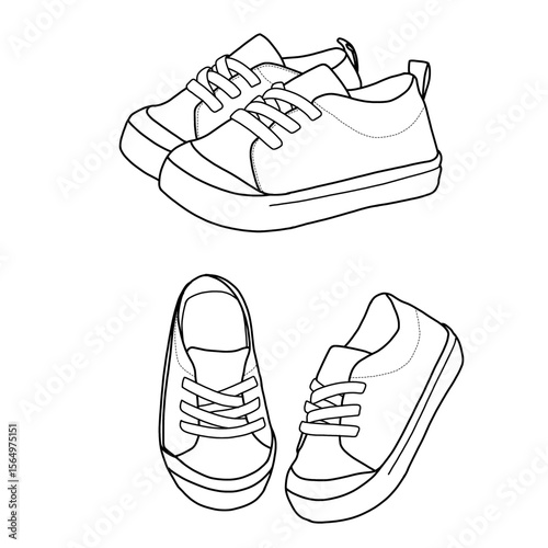Anti-slip high-top ankle sneakers. Baby shoes, and infant pre-walker non-slip shoes. Hand-drawn illustration sneakers isolated on a white background.