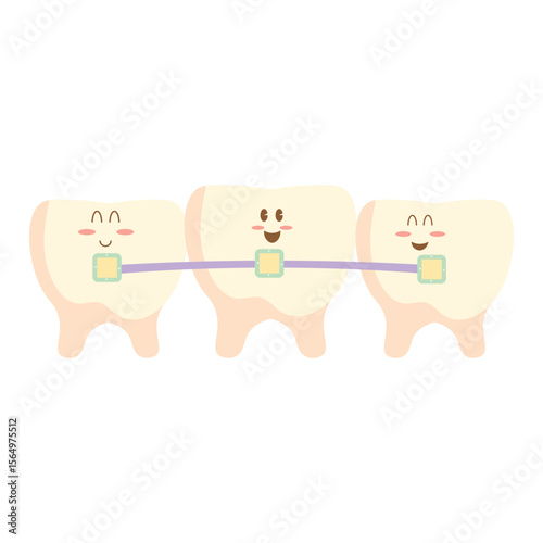 Cute Teeth with Braces Cartoon Illustration