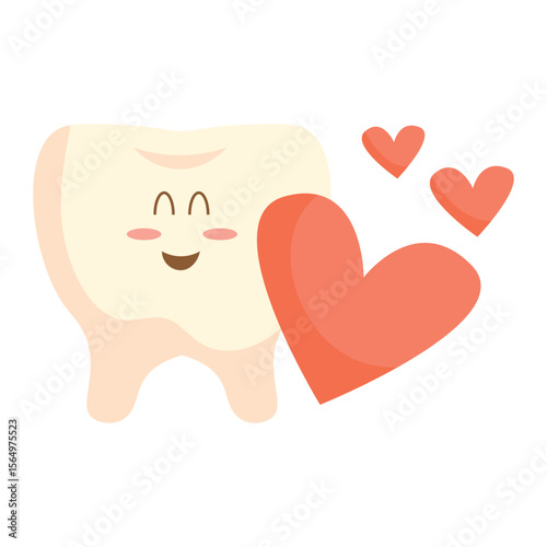 Cartoon Tooth Character with Hearts Illustration
