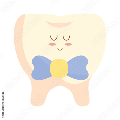 Cartoon Tooth Character with Bow Tie Illustration