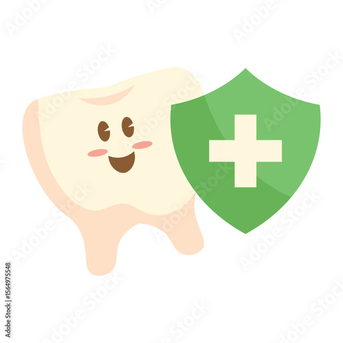 Cartoon Tooth with Shield Protection Illustration