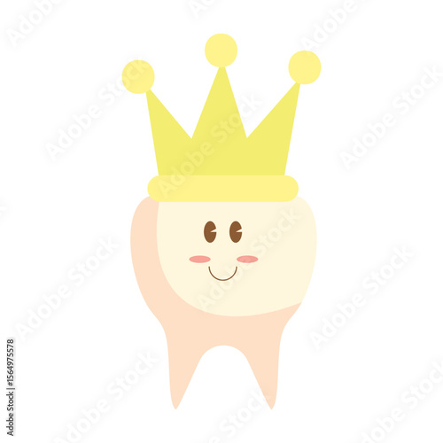 Cute Tooth Character Wearing a Crown Illustration