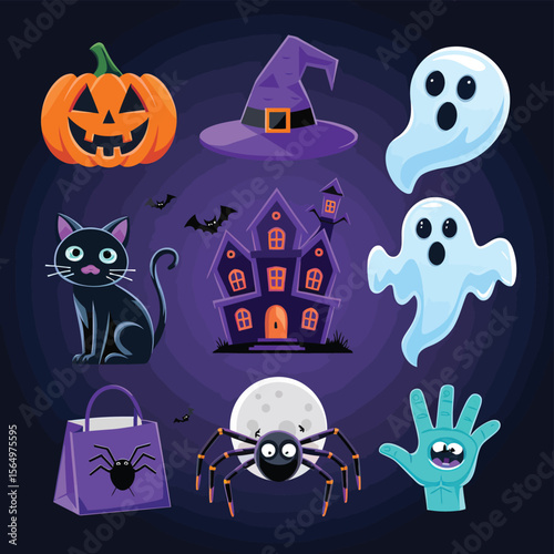 2d vector illustration Halloween t shirt icon design items ghost character Candles in carved pumpkin
