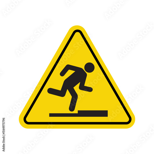 Caution sign of person slipping on wet floor, yellow triangular warning for safety hazard