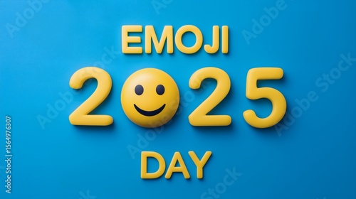 Emoji 2025 day blue, Smiley 2025 celebration, Joyful emoji new year graphic