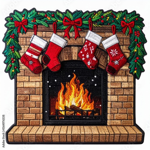 Cozy Christmas Fireplace with Stockings and Garland