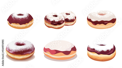 Jam-Filled Donut with Powdered Sugar Topping – Delicious Sweet Pastry Illustration