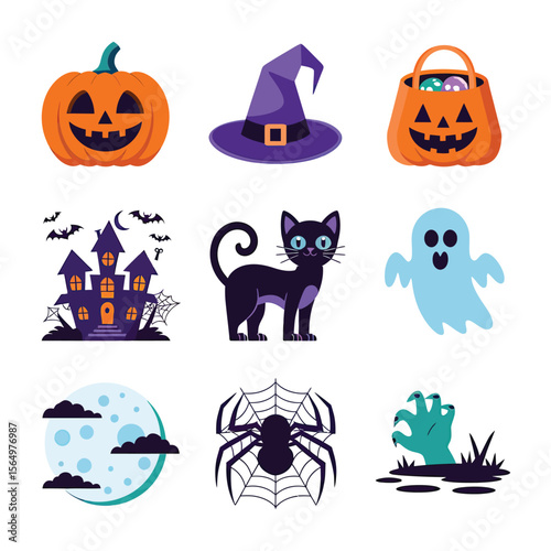 2d vector illustration Halloween t shirt icon design items ghost character Candles in carved pumpkin
