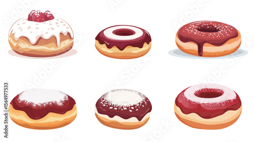 Jam-Filled Donut with Powdered Sugar Topping – Delicious Sweet Pastry Illustration