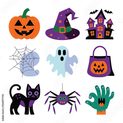 2d vector illustration Halloween t shirt icon design items ghost character Candles in carved pumpkin
