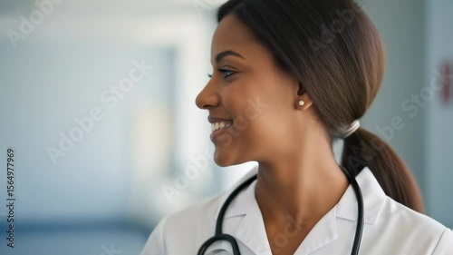 Smiling medical professional with stethoscope in clinic