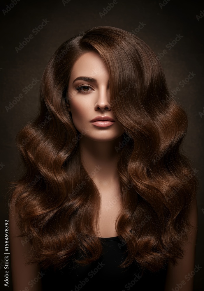 Naklejka premium Luxurious Long Brown Wavy Hair - Salon Style Inspiration