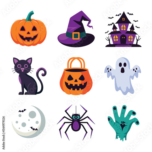 2d vector illustration Halloween t shirt icon design items ghost character Candles in carved pumpkin
