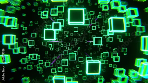  Light Green and Purple trobe Neon Twirling Cubes Background VJ Loop in 4K