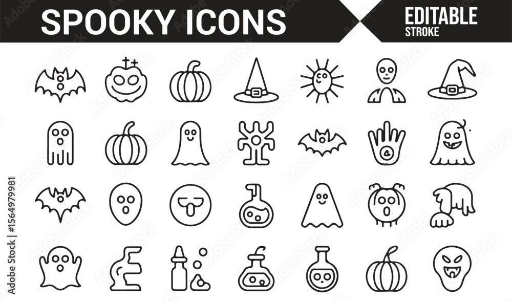Fototapeta premium Spooky and Eerie Icons for Halloween Featuring Ghosts, Pumpkins, Bats, and More
