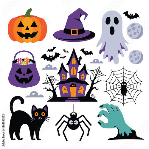2d vector illustration Halloween t shirt icon design items ghost character Candles in carved pumpkin
