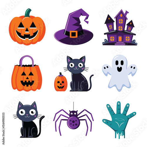 2d vector illustration Halloween t shirt icon design items ghost character Candles in carved pumpkin
