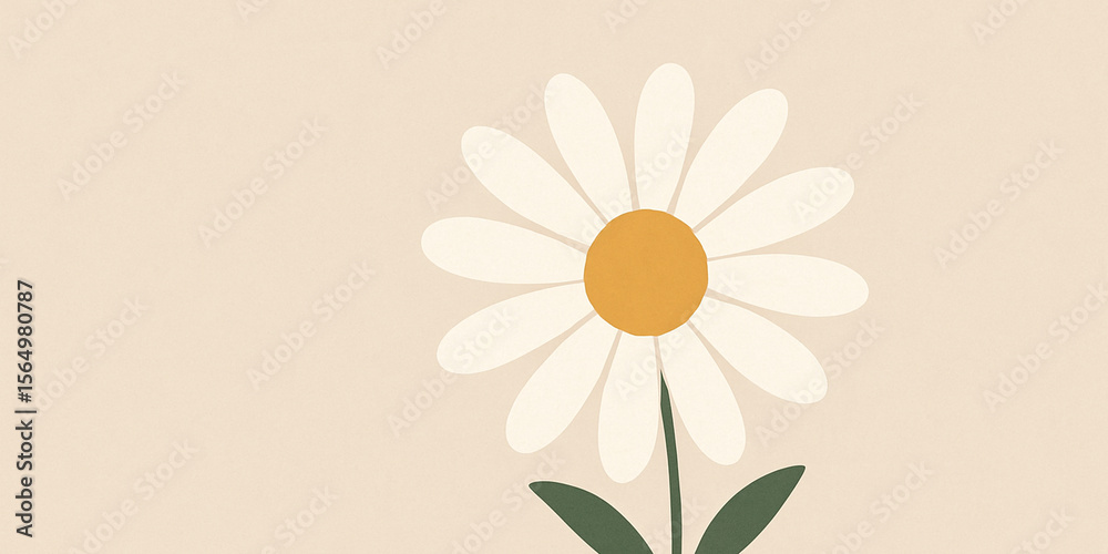 Naklejka premium Minimalist Daisy Flower Illustration on Subtle Beige Background - Simple and Elegant Floral Design