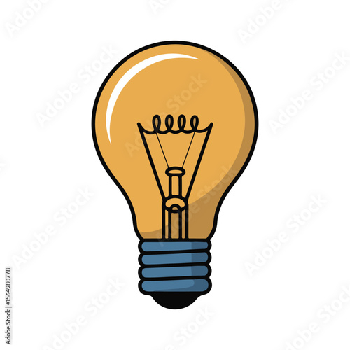 Yellow light bulb with blue base and black outline