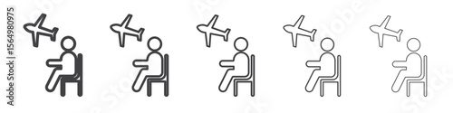 Traveler sitting in the airport lounge icon Line graphics illustration symbol