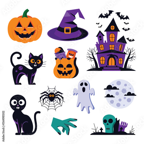 2d vector illustration Halloween t shirt icon design items ghost character Candles in carved pumpkin

