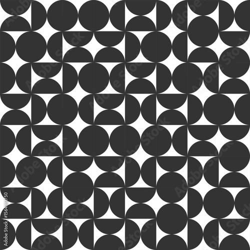 Modern black and white geometric seamless pattern with half circle shapes. Minimalist vector background. Great for packaging, posters, home interior decor, digital print, banner, wallpaper