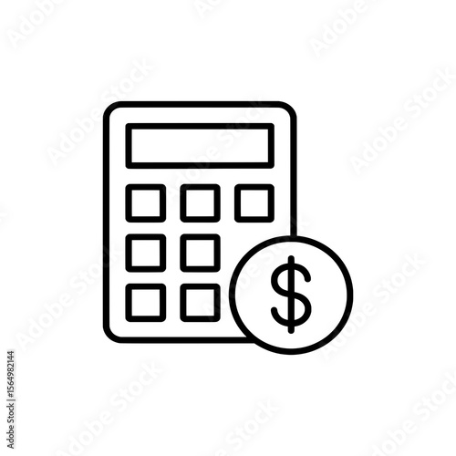 Calculator and Dollar Coin Icon Outline Vector Symbol for Money, Finance, and Accounting