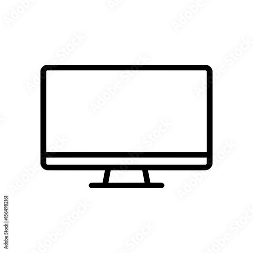 Realistic Computer Monitor Illustration Black Screen with Silver Stand and Blank Display Isolated on White