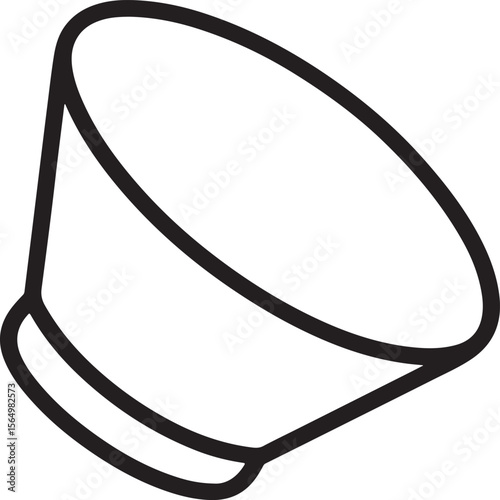 Simple black and white line drawing of a conical object with a base vector