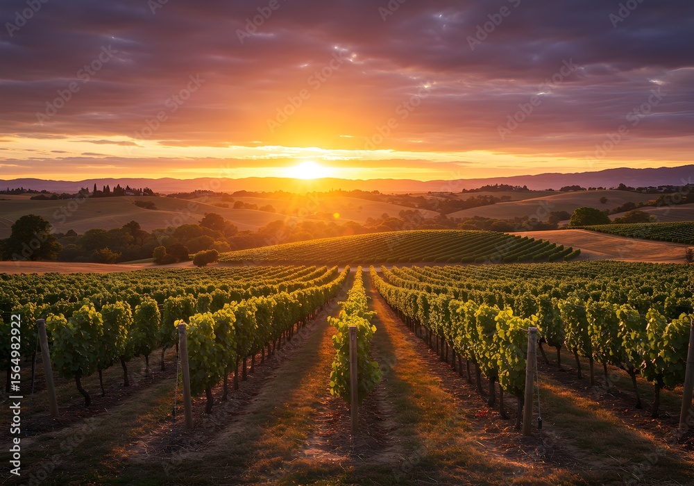 Fototapeta premium A vineyard landscape at sunset.