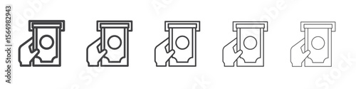 Withdraw Money in ATM icon Line graphics illustration symbol