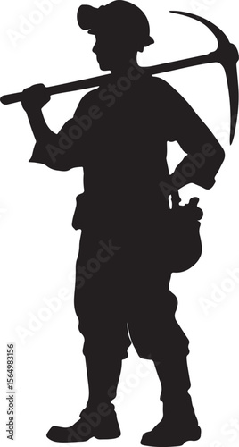 Gold Miner Holding Pickaxe Over Shoulder Silhouette Vector Illustration on Transparent Background