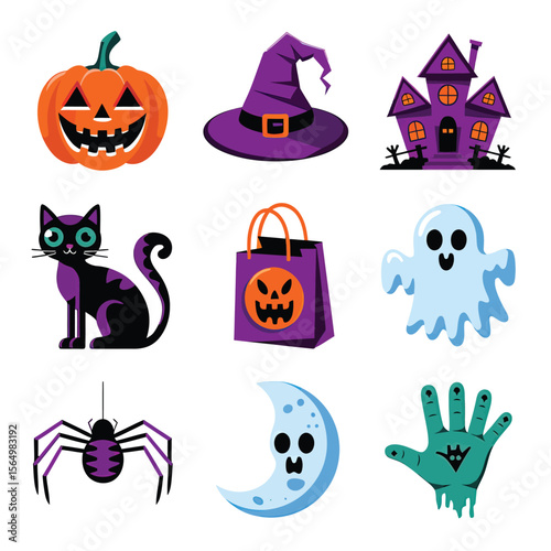 2d vector illustration Halloween t shirt icon design items ghost character Candles in carved pumpkin
