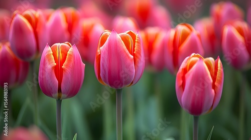 Vibrant Pink and Orange Tulips Spring Bloom Closeup