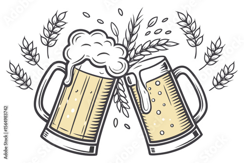Two Beer Steins with Wheat Ears