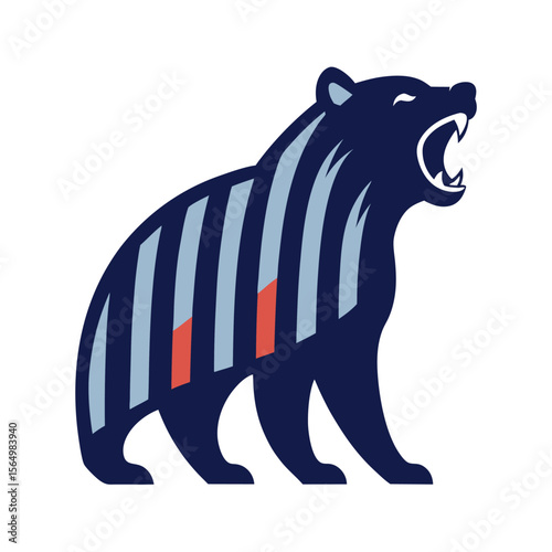 retro vintage vertical striped roaring bear vector