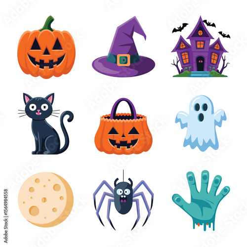2d vector illustration Halloween t shirt icon design items ghost character Candles in carved pumpkin
