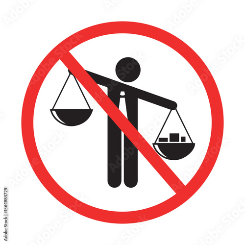 No justice scale sign, prohibition symbol for legal balance, red circular warning notice