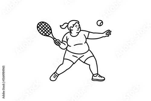 Hand drawn illustrations plus size individuals engaged in sport or fitness activities