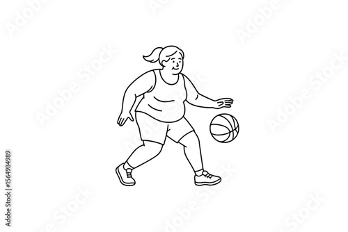 Hand drawn illustrations plus size individuals engaged in sport or fitness activities