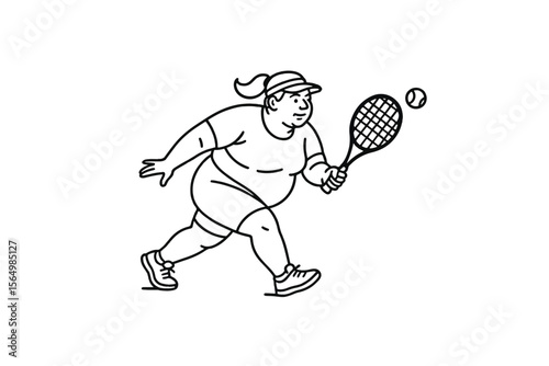 Hand drawn illustrations plus size individuals engaged in sport or fitness activities